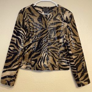 Selene Sport Shiny Black/Brown Snake/Tiger Print Button Down Blazer Size 8